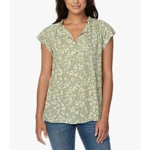 Buffalo David Bitton Sage Green Floral Cap Sleeve Top S 100% Viscose